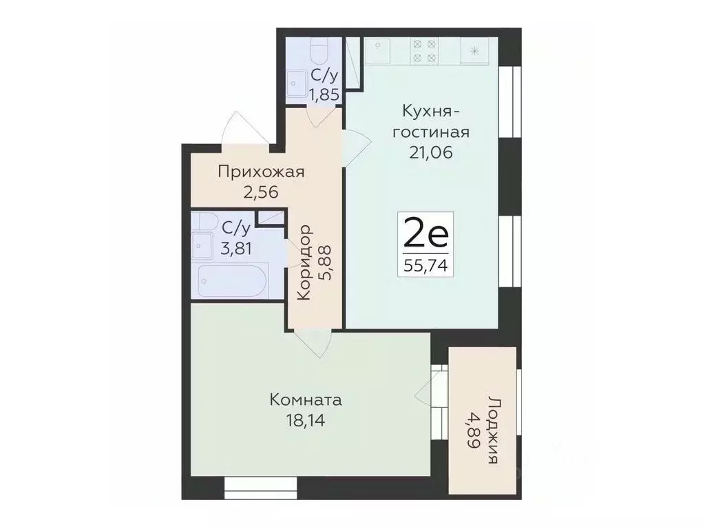 2-к кв. Воронежская область, Воронеж ул. Матросова, 60 (55.74 м) - Фото 0