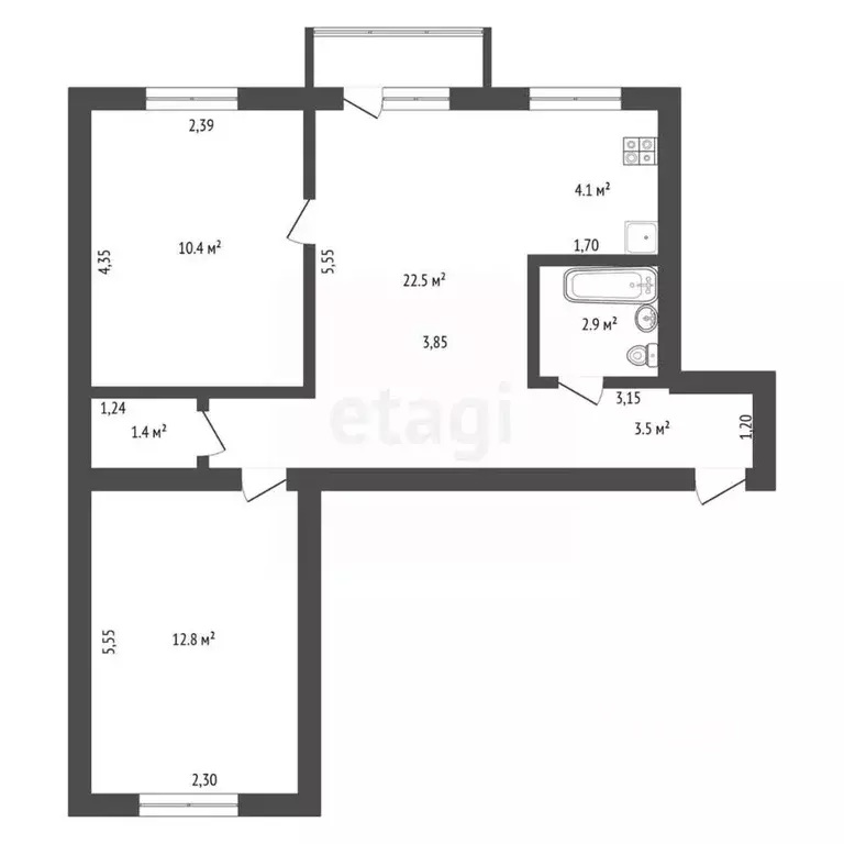 3-к кв. Амурская область, Благовещенск ул. Ленина, 184 (57.6 м) - Фото 2