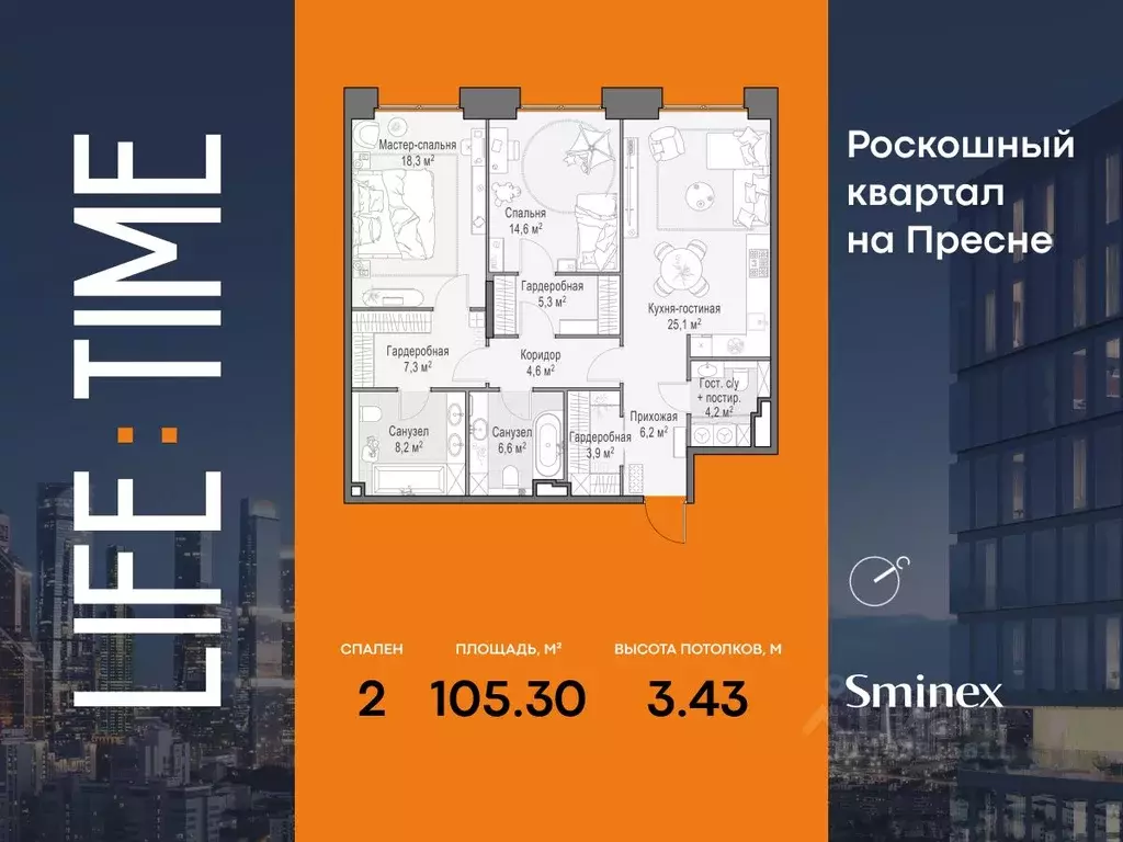 2-к кв. Москва 2-я Черногрязская ул. (105.0 м) - Фото 1