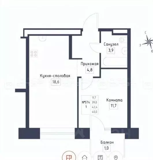 1-к кв. Татарстан, Казань Южно-Промышленная ул., 7 (42.4 м) - Фото 2