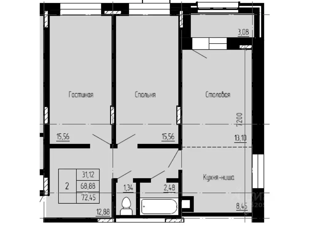 2-к кв. Саха (Якутия), Якутск 16-й кв-л,  (72.45 м) - Фото 1