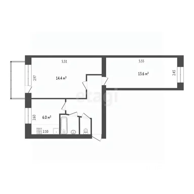 2-к кв. Тюменская область, Тюмень Волгоградская ул., 109 (43.5 м) - Фото 2