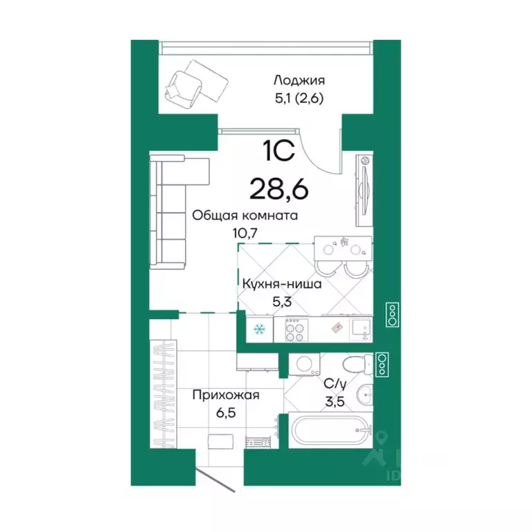 Студия Алтайский край, Барнаул Просторная ул., 390к2 (28.6 м) - Фото 0