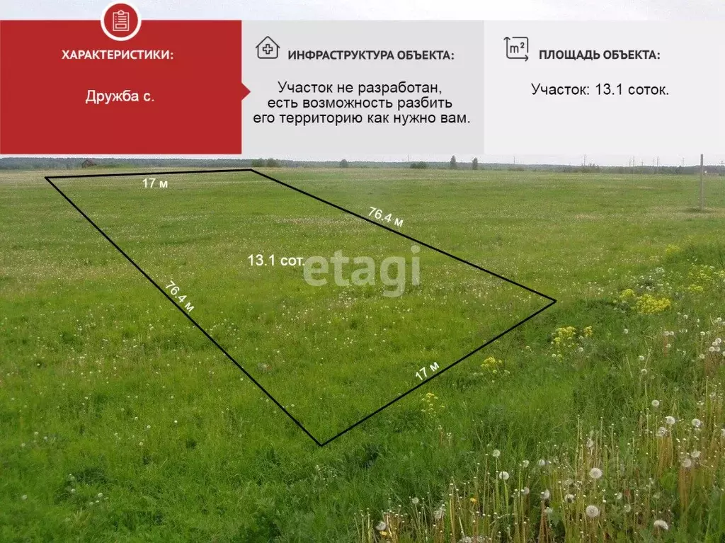 Участок в Хабаровский край, Хабаровский район, с. Дружба  (13.1 сот.) - Фото 1