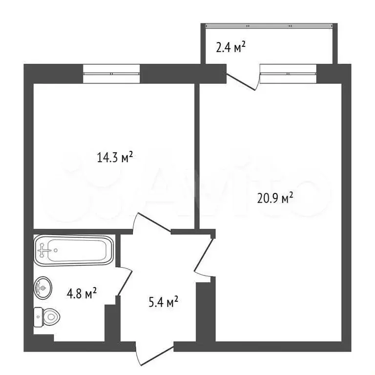 1-к. квартира, 46 м, 5/9 эт. - Фото 1