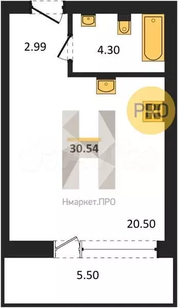Квартира-студия, 30,5 м, 6/9 эт. - Фото 1