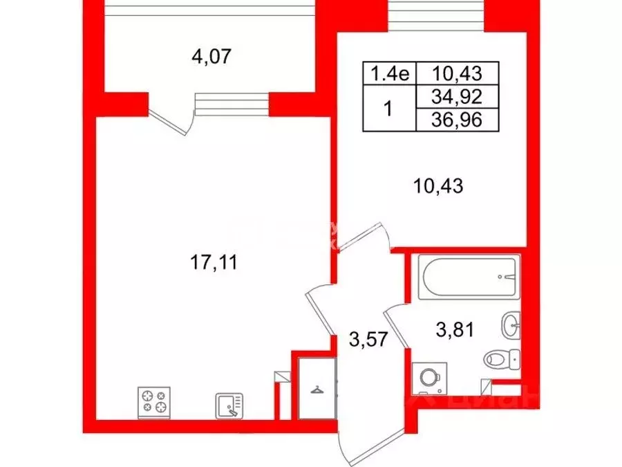 1-к кв. Санкт-Петербург Пулковское ш., 99к6 (34.92 м) - Фото 1