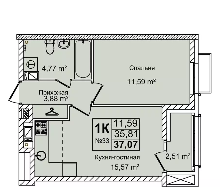 2-комнатная квартира: Нижний Новгород, улица Красных Зорь, 23Д (37.07 ... - Фото 0