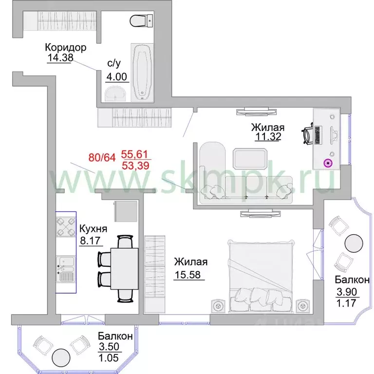 2-к кв. Калининградская область, Пионерский Портовая ул., 5 (55.6 м) - Фото 0