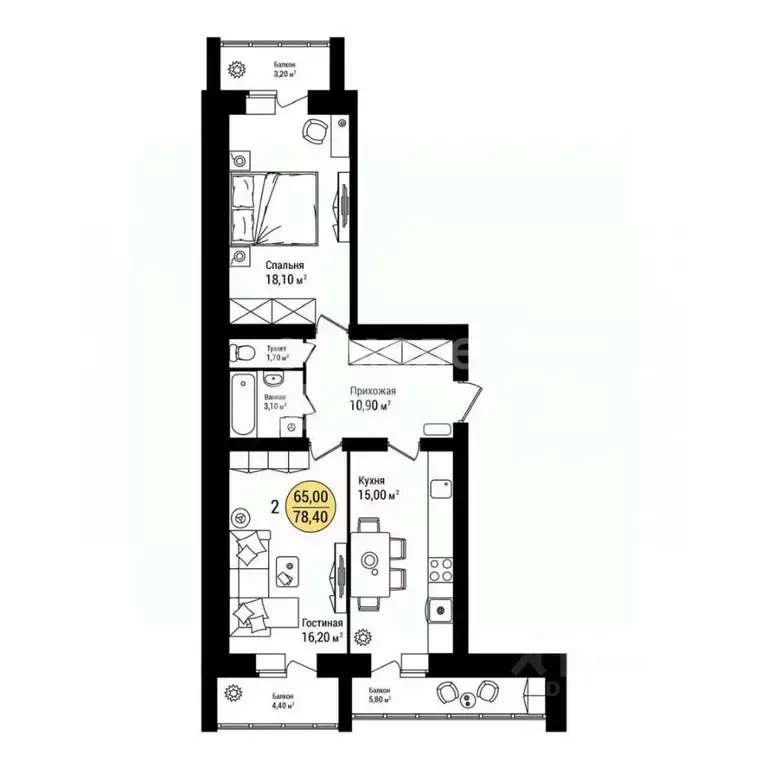 2-к кв. Марий Эл, Йошкар-Ола ул. Зарубина, 12 (78.0 м) - Фото 0