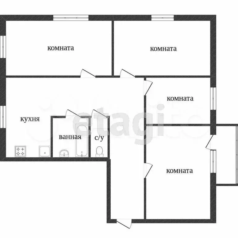 4-к. квартира, 92,8 м, 2/5 эт. - Фото 0