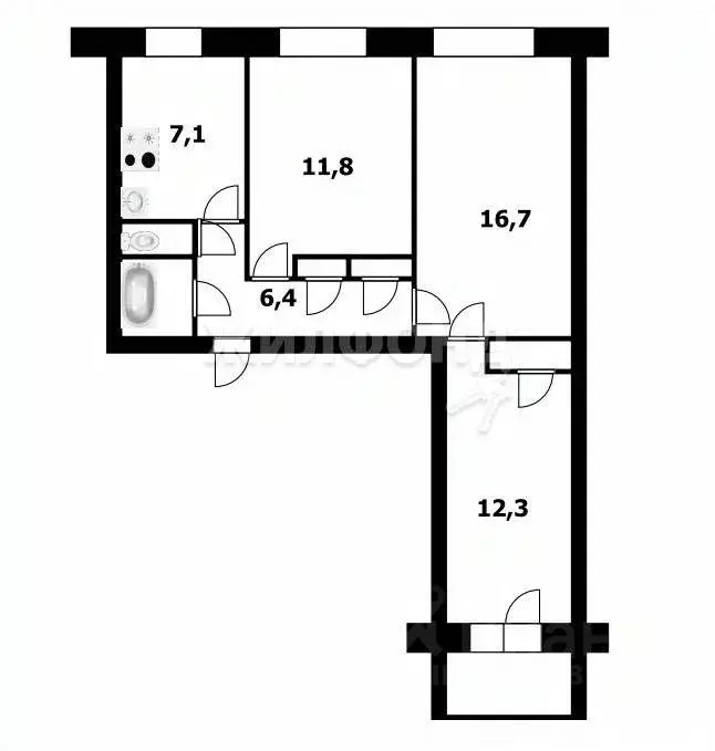 3-к кв. Новосибирская область, Новосибирск ул. Чапаева, 3 (59.2 м) - Фото 0