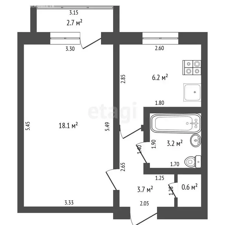 1-комнатная квартира: Стерлитамак, улица Нагуманова, 25Ж (31.8 м) - Фото 1