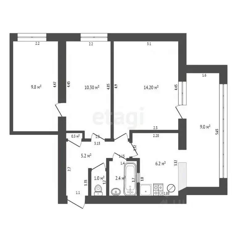 3-к кв. Краснодарский край, Анапа ул. Толстого, 58 (50.0 м) - Фото 2