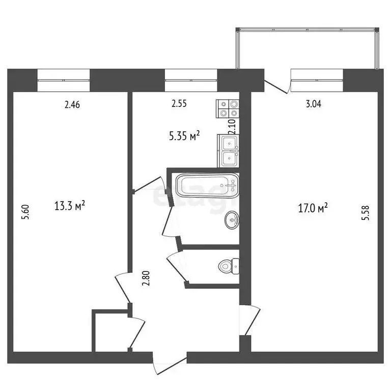 2-комнатная квартира: Тюмень, улица Беляева, 21 (44 м) - Фото 1