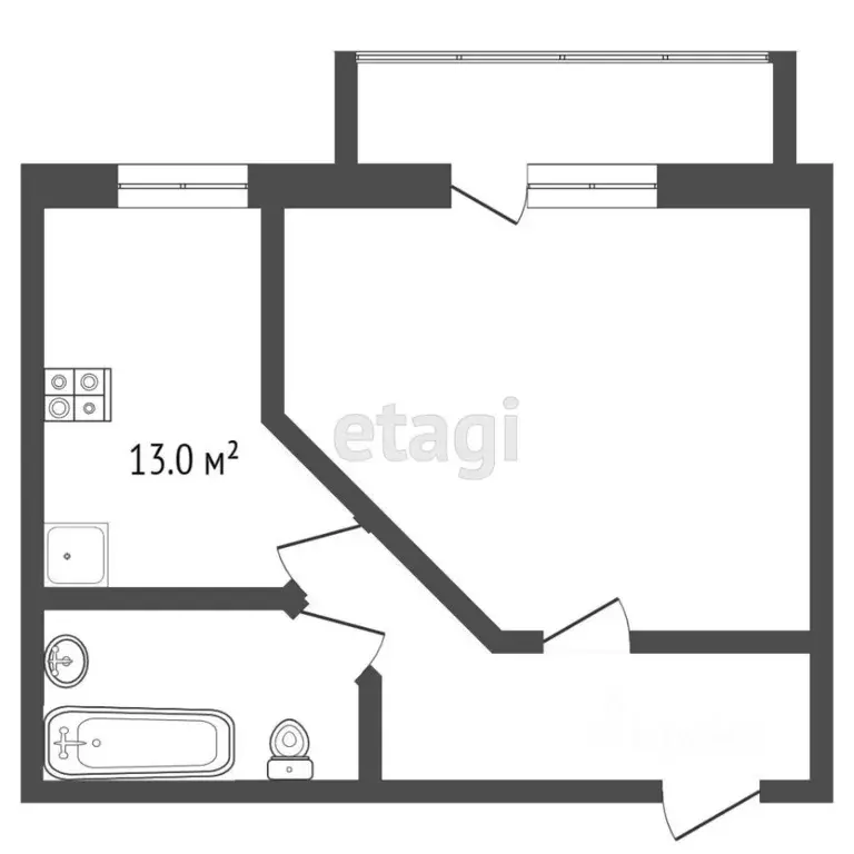 1-к кв. Тюменская область, Тюмень ул. Газовиков, 33 (46.5 м) - Фото 1