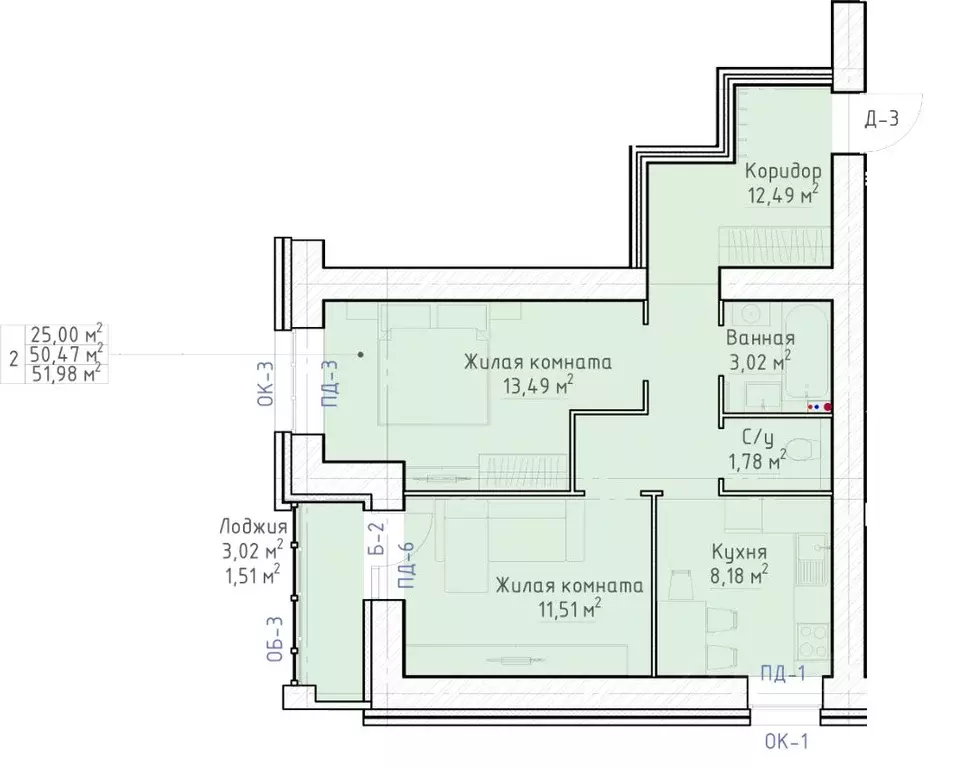 2-к кв. Кировская область, Киров Красный Химик мкр,  (51.98 м) - Фото 0