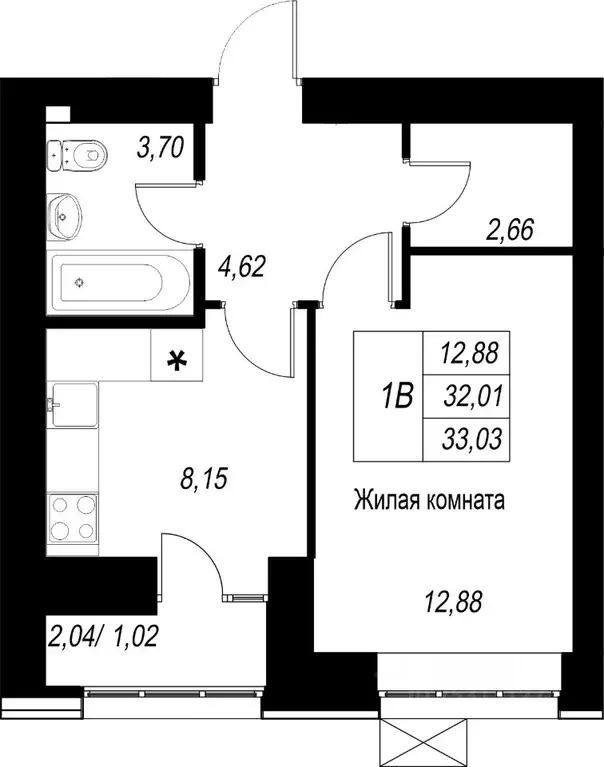 1-к кв. Татарстан, Казань Династия жилой комплекс (33.03 м) - Фото 1