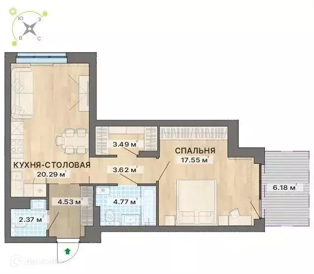 Продаётся 1-к квартира, 62.8 м - Фото 1