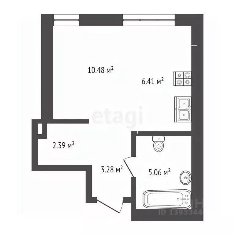 Студия Тюменская область, Тюмень ул. Тимофея Чаркова, 93 (27.62 м) - Фото 2