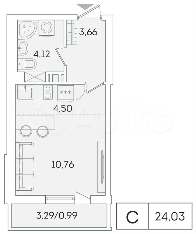 квартира-студия, 23,1 м, 9/16 эт. - Фото 0