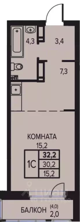 Студия Пермский край, д. Кондратово ул. Водопроводная, 1 (32.2 м) - Фото 0