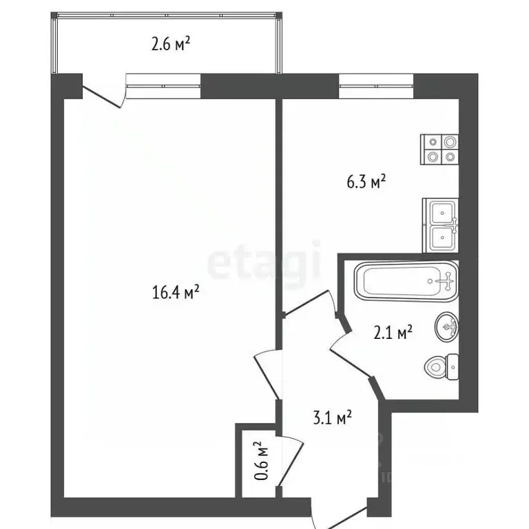 1-к кв. Севастополь ул. Хрусталева, 43 (29.9 м) - Фото 2