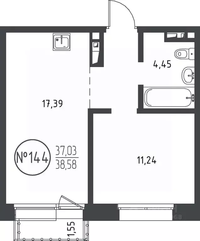 1-к кв. Иркутская область, Иркутск ул. Эдуарда Дьяконова, 11 (38.58 м) - Фото 0