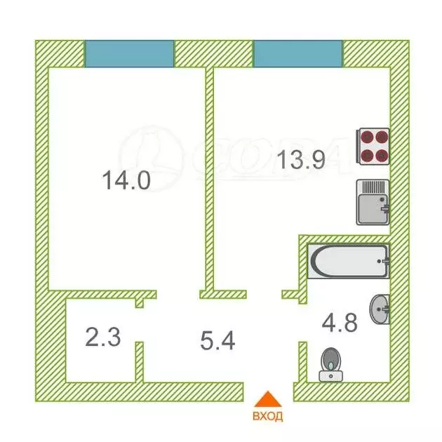 1-комнатная квартира: Тюмень, улица Республики, 204к7 (40.5 м) - Фото 0