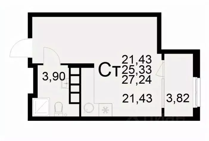 1-к кв. Рязанская область, Рязань ул. Бирюзова (27.24 м) - Фото 0