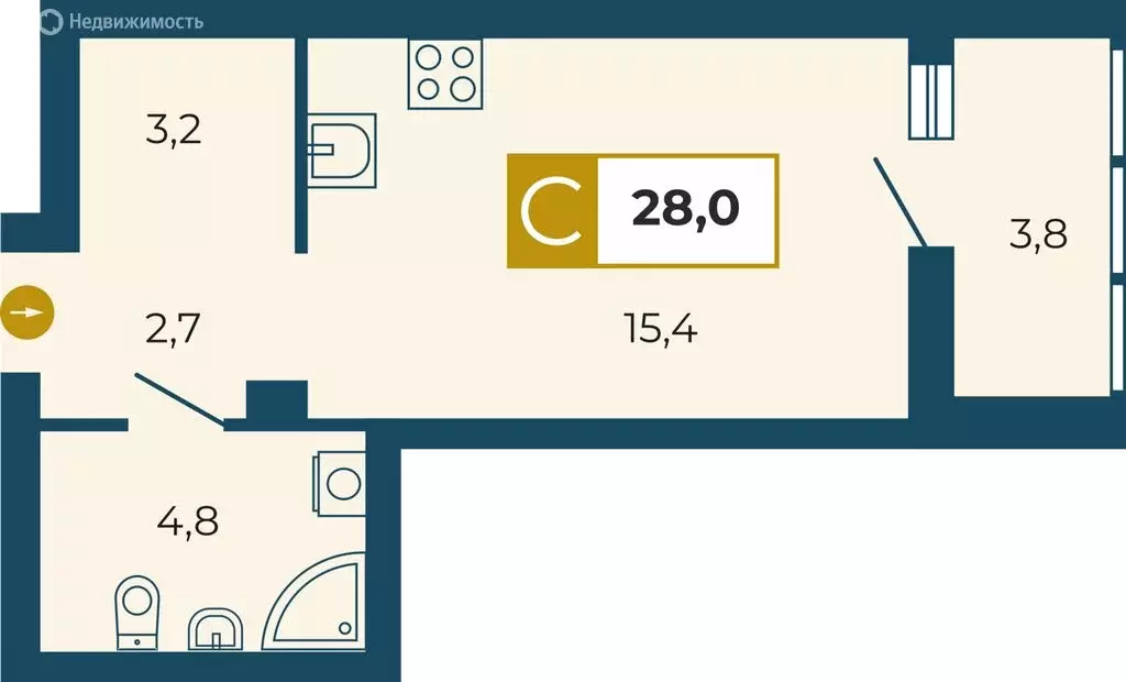 Квартира-студия: Екатеринбург, улица Татищева, 105 (29.9 м) - Фото 1