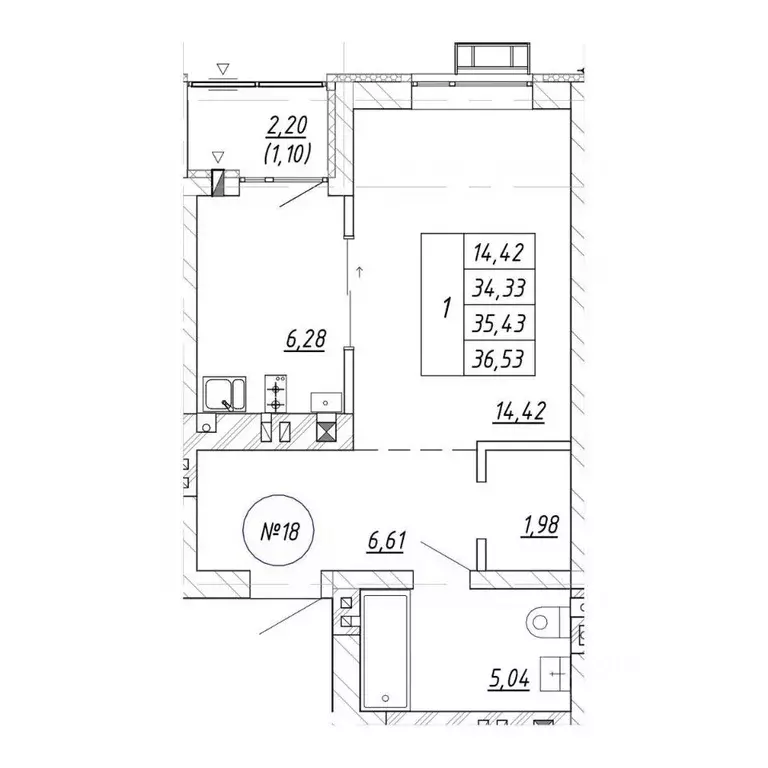 1-к кв. Калининградская область, Зеленоградск  (36.53 м) - Фото 1