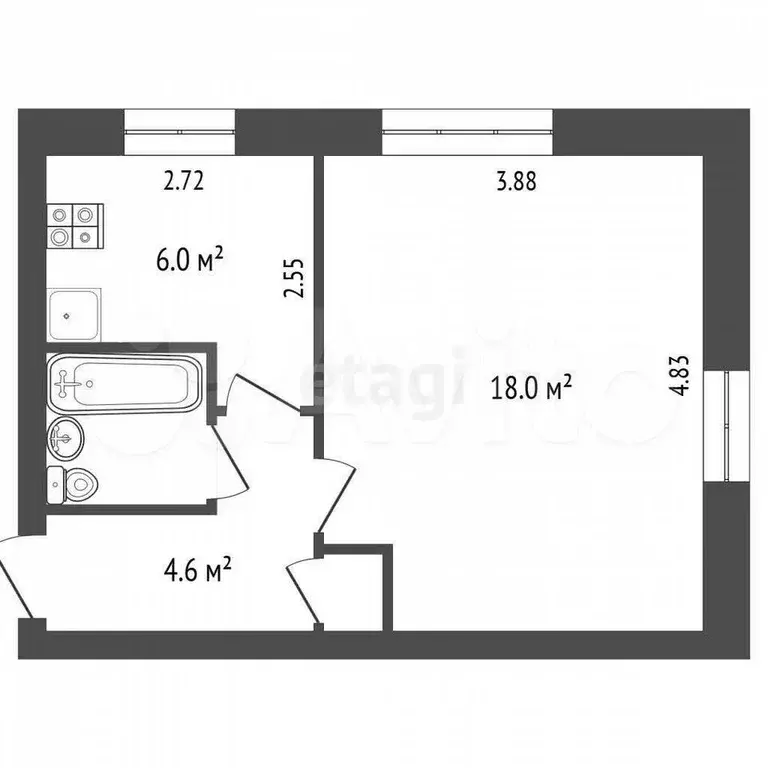 1-к. квартира, 31,3 м, 2/3 эт. - Фото 0