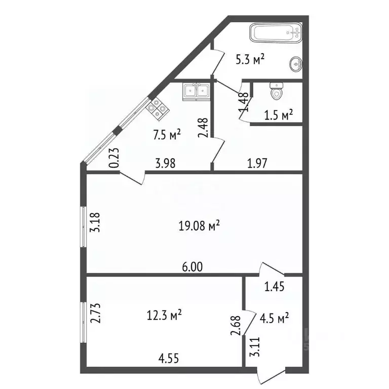 2-к кв. Санкт-Петербург ул. Чайковского, 2/7Л (52.5 м) - Фото 2