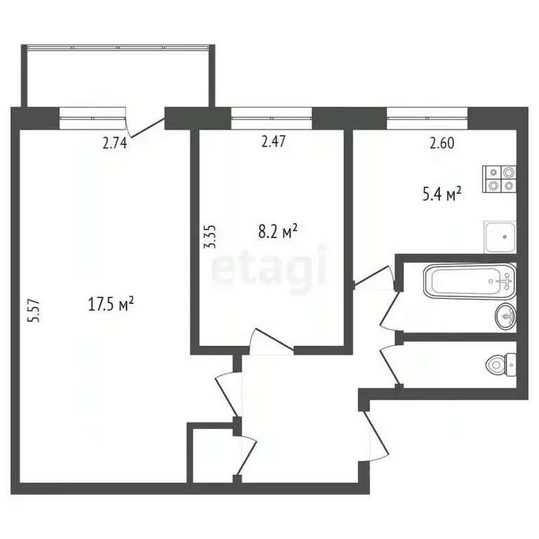 2-к кв. Томская область, Томск тракт Иркутский, 104 (40.0 м) - Фото 2
