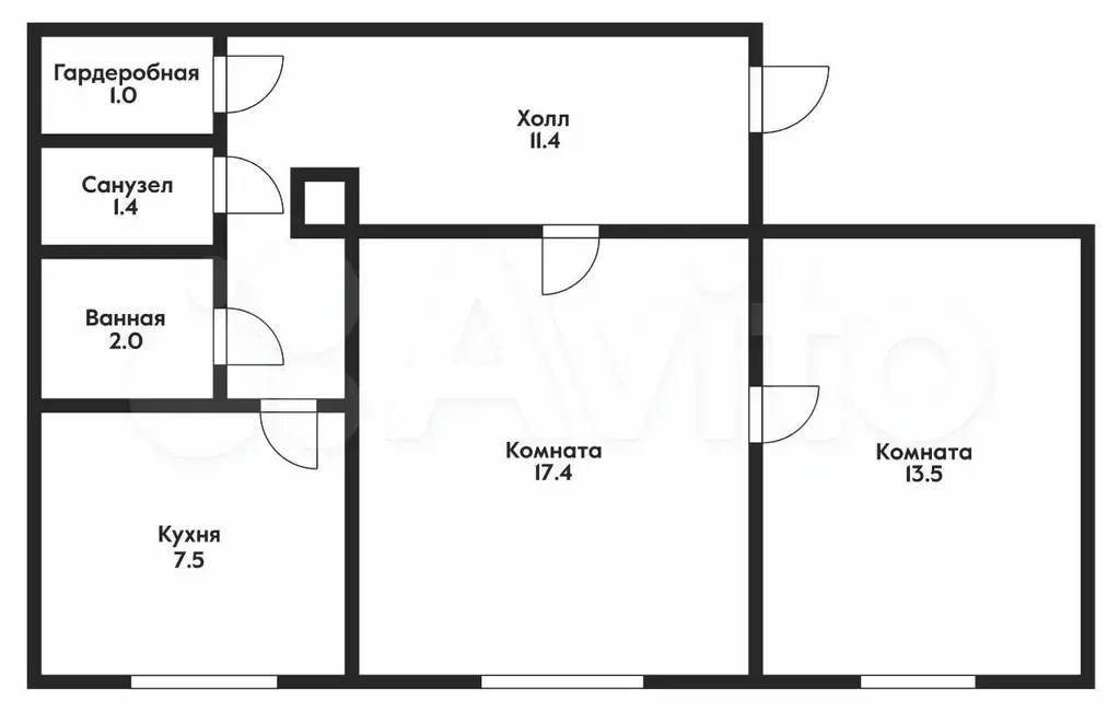 2-к. квартира, 55 м, 2/4 эт. - Фото 0