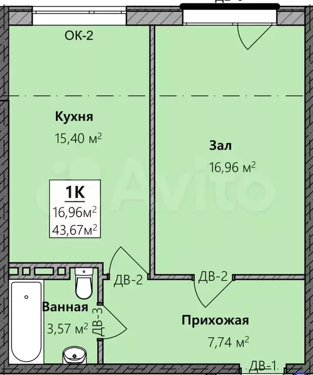 Квартира-студия, 38,2 м, 4/8 эт. - Фото 0