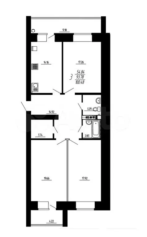 3-к. квартира, 100,5 м, 3/5 эт. - Фото 0