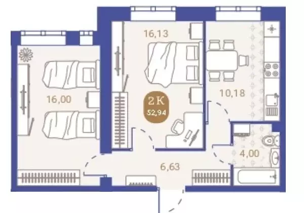 2-комнатная квартира: Пенза, улица Новосёлов, 45 (52.94 м) - Фото 0