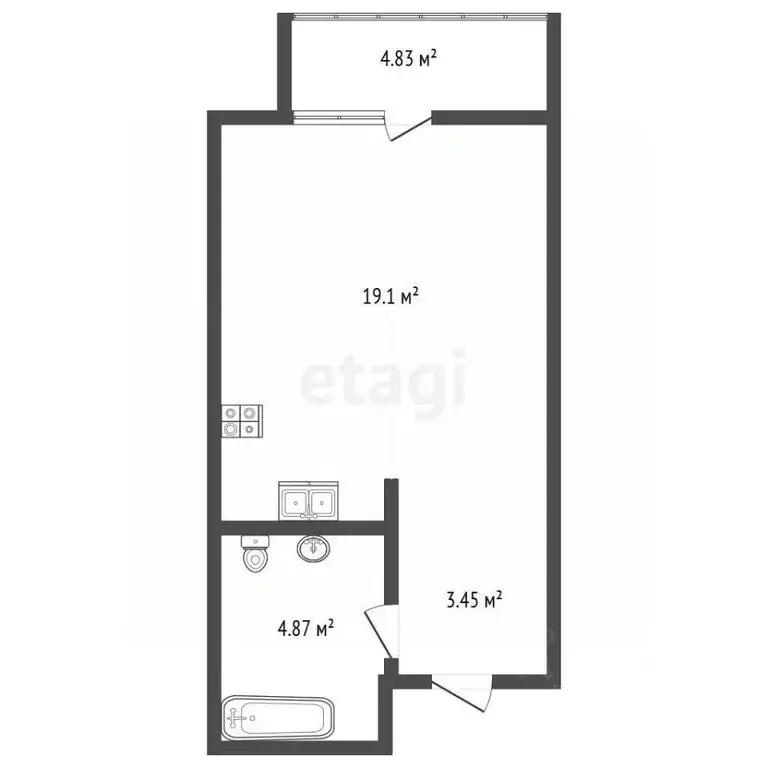 Студия Санкт-Петербург ул. Дыбенко, 8к3 (26.5 м) - Фото 2