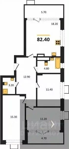 3-к кв. Воронежская область, Воронеж ул. Остужева, 52/5 (82.4 м) - Фото 0