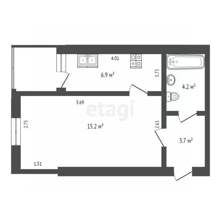 1-к кв. Севастополь ул. Адмирала Фадеева, 21Д (32.5 м) - Фото 2