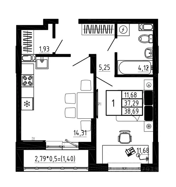 1-к кв. Воронежская область, Воронеж Нижняя ул., 32 (38.69 м) - Фото 1
