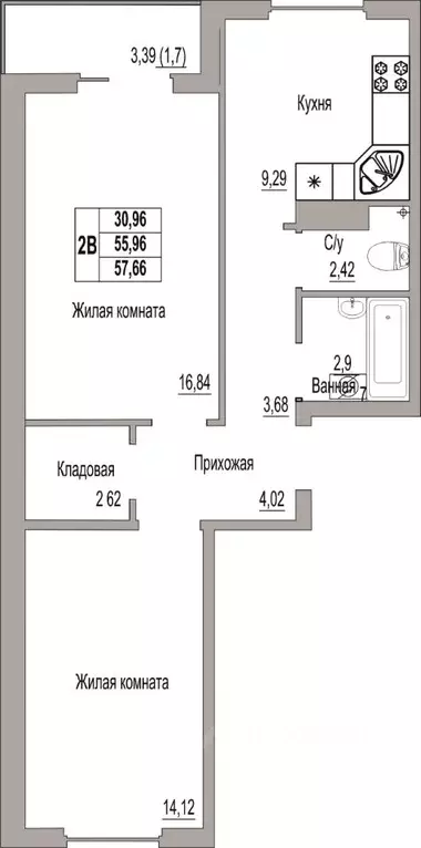 2-к кв. Псковская область, Псков Линейная ул., 85 (57.66 м) - Фото 0