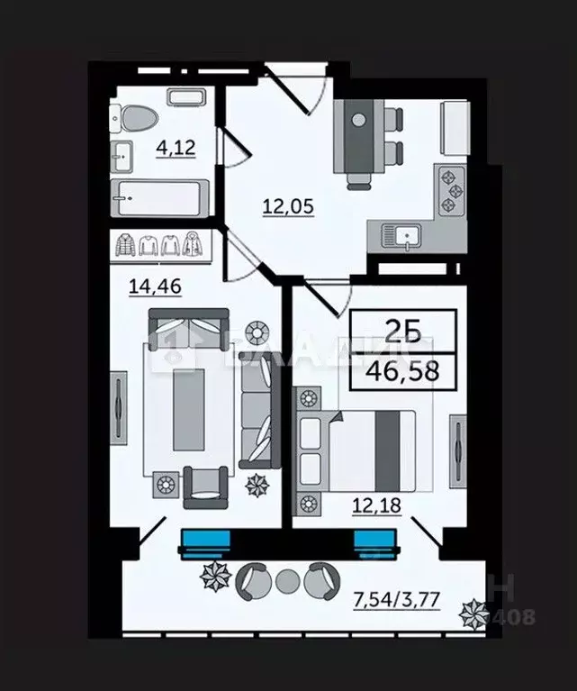 1-к кв. Ростовская область, Ростов-на-Дону Ворошиловский просп., 82/4 ... - Фото 2