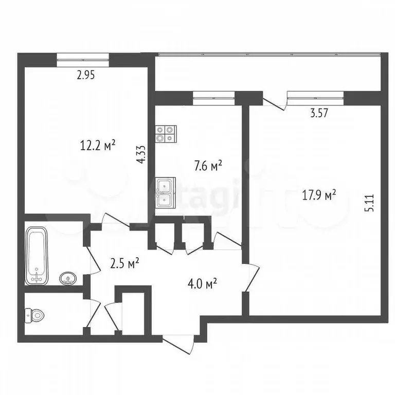 2-к. квартира, 49,3 м, 7/9 эт. - Фото 0