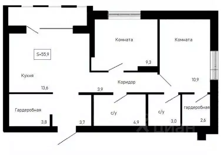 2-к кв. тюменская область, тюмень новгородская ул, 9а (55.9 м) - Фото 1