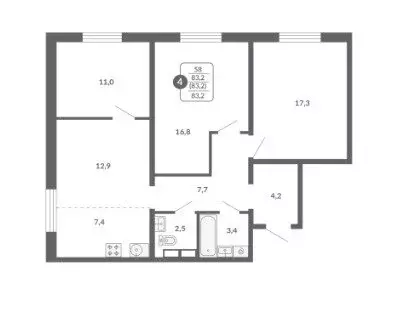 3-комнатная квартира: Киров, улица Потребкооперации, 34к1 (83.2 м) - Фото 1
