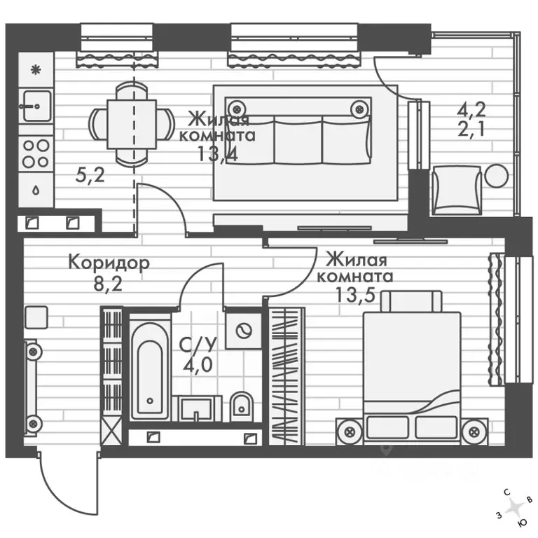 2-к кв. Татарстан, Зеленодольский район, Октябрьское с/пос, пос. ... - Фото 2