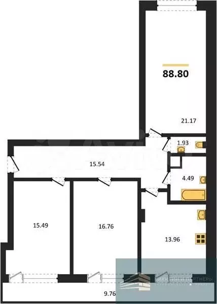 3-к. квартира, 88,8 м, 5/8 эт. - Фото 0